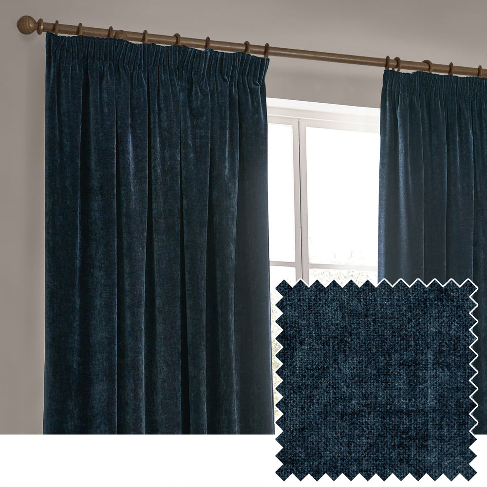 Heavy Chenille 229x137 Pencil Pleat Curtain Navy