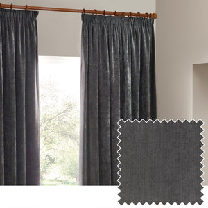 Heavy Chenille 229x183 Pencil Pleat Curtain Charcoal