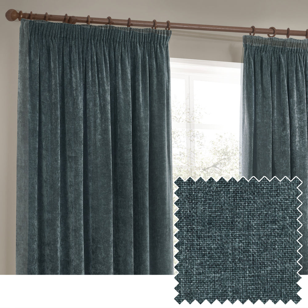 Heavy Chenille 229x229 Pencil Pleat Curtain Marine