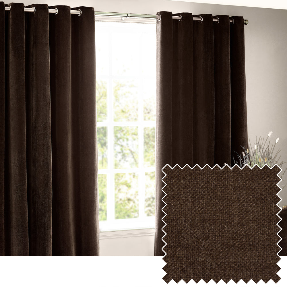 Heavy Chenille 168x137 Eyelet Curtain Brown
