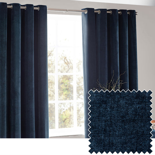 HEAVY CHENILLE 229X229 EYELET CURTAIN NAVY