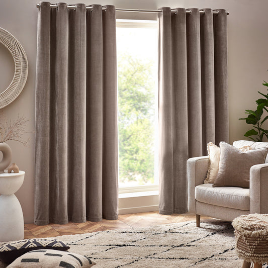 HEAVY CHENILLE 229X183 EYELET CURTAIN GREIGE