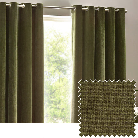 HEAVY CHENILLE 229X183 EYELET CURTAIN OLIVE