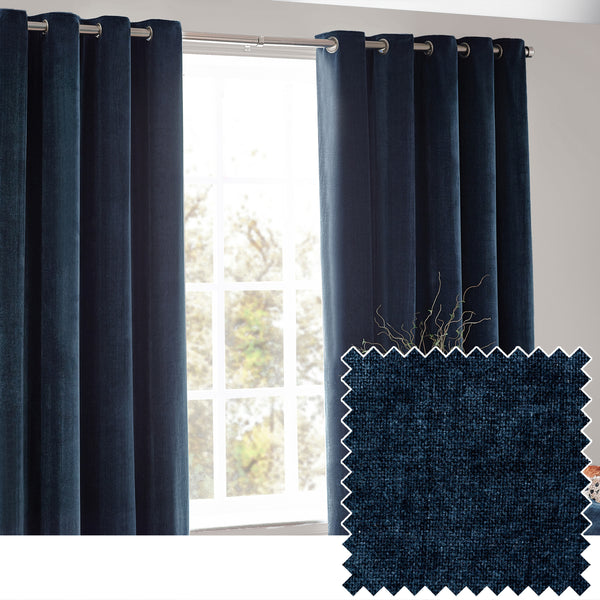 Heavy Chenille 117x137 Eyelet Curtain Navy