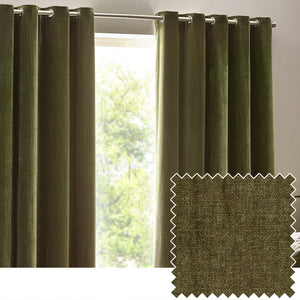 Heavy Chenille 117x137 Eyelet Curtain Olive