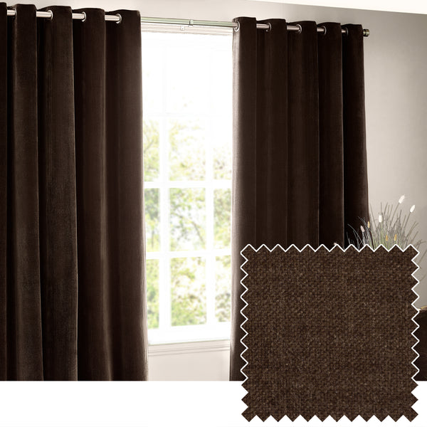 Heavy Chenille 117x183 Eyelet Curtain Brown