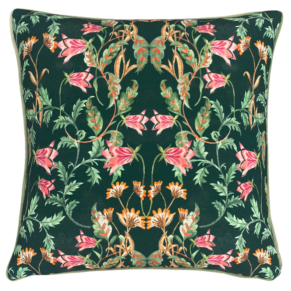 Heritage Bell Flowers 43x43 Feather Filled Cushion Viridian