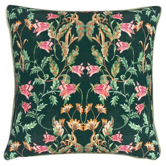 HERITAGE BELL FLOWERS 43X43 FEATHER FILLED CUSHION VIRIDIAN