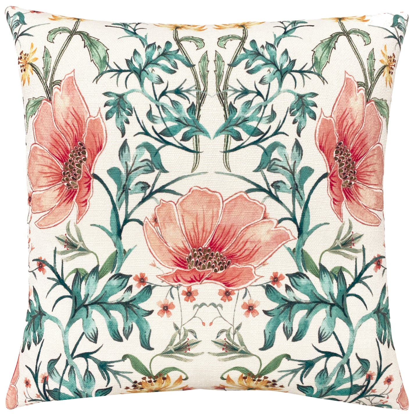 HERITAGE PEONY 43X43  FEATHER FILLED CUSHION CORAL