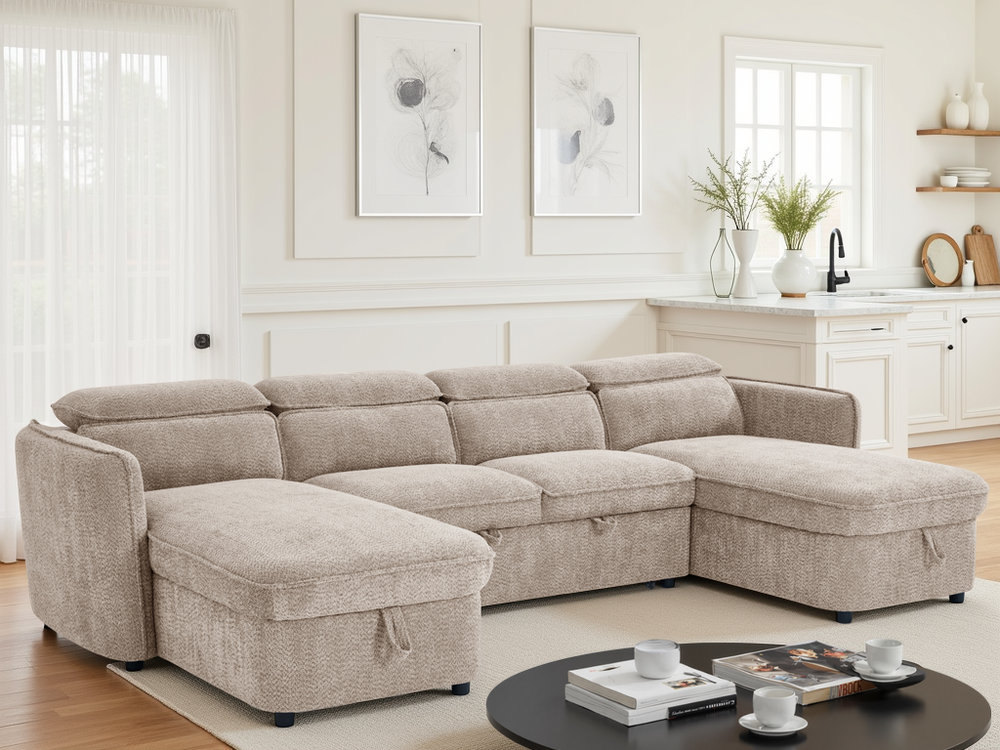 Capri Sofabed Beige U Shape Corner - Xshowhome