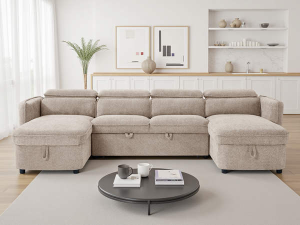 Capri Sofabed Beige U Shape Corner - Xshowhome