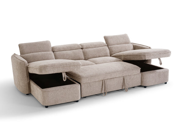 Capri Sofabed Beige U Shape Corner - Xshowhome