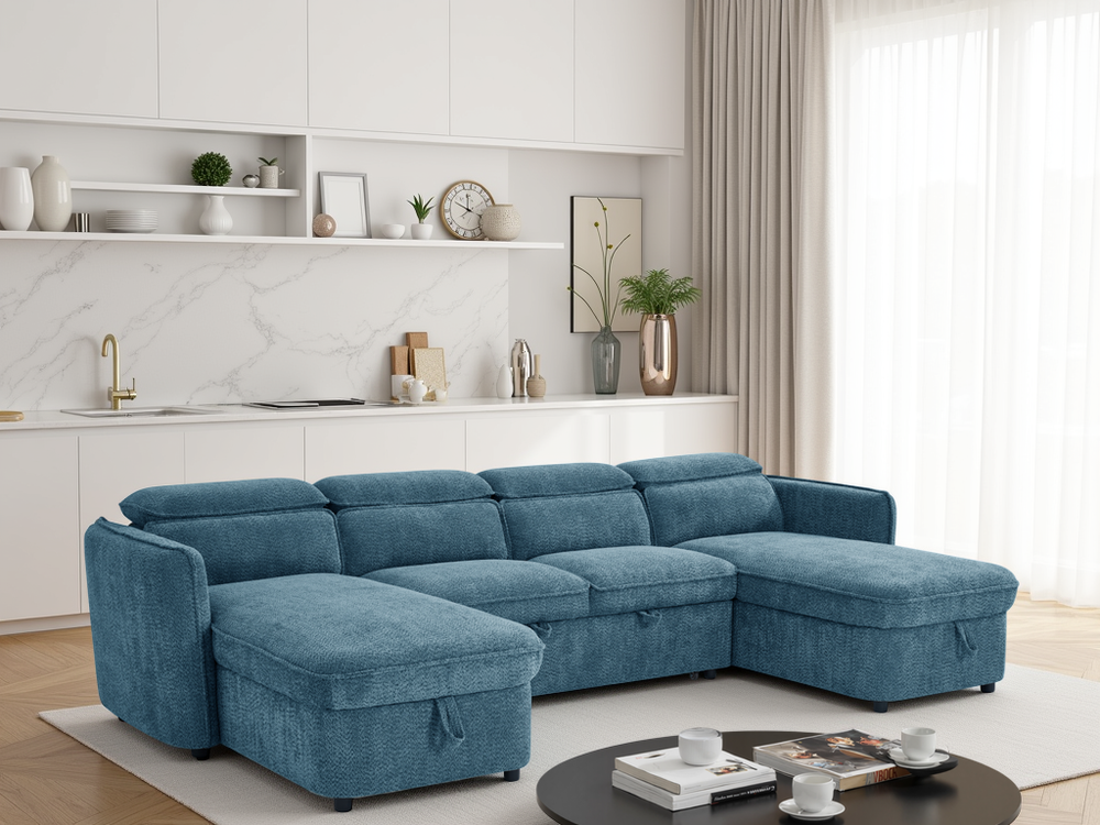 Capri Sofabed Blue U Shape Corner - Xshowhome