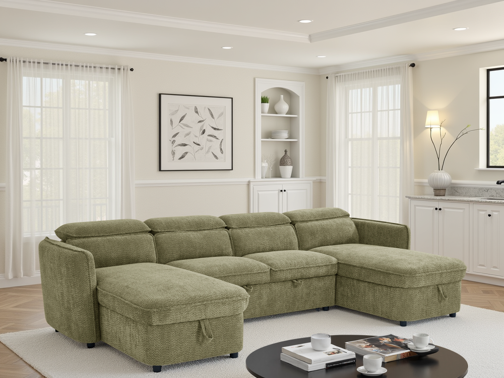 Capri Sofabed Green U Shape Corner - Xshowhome