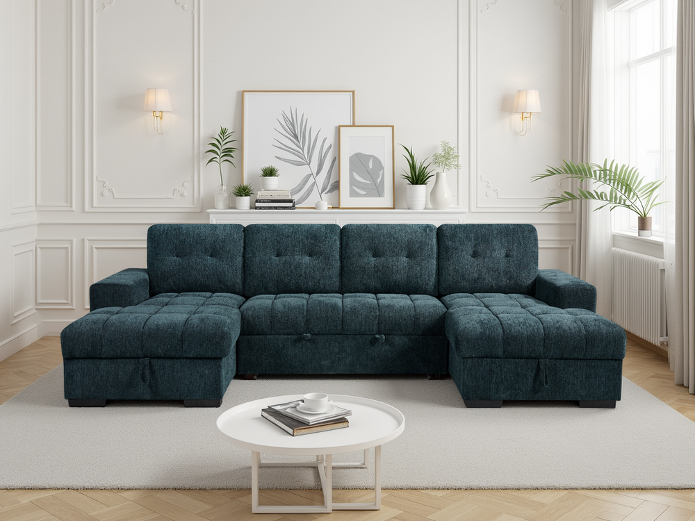 Palermo Sofabed Teal U Shape Corner - Xshowhome