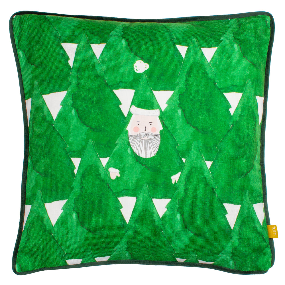 Hide and Seek Santa 43x43 Feather Filled Cushion Green