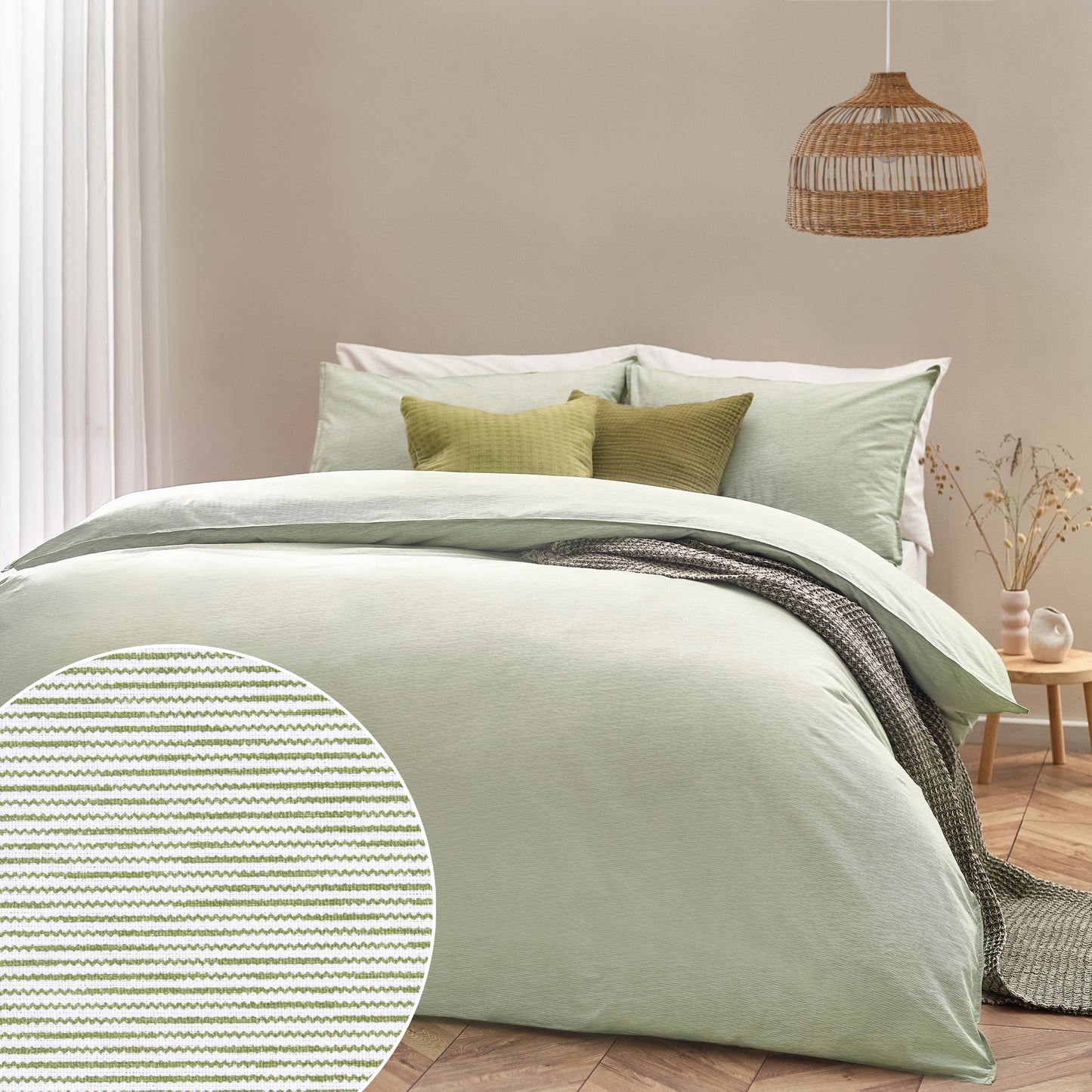 HEATON STRIPE SUPER KING DUVET SET KHAKI