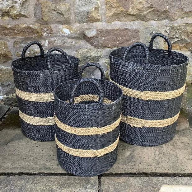 Weave Basket Black - 2 stripe (set of 3)