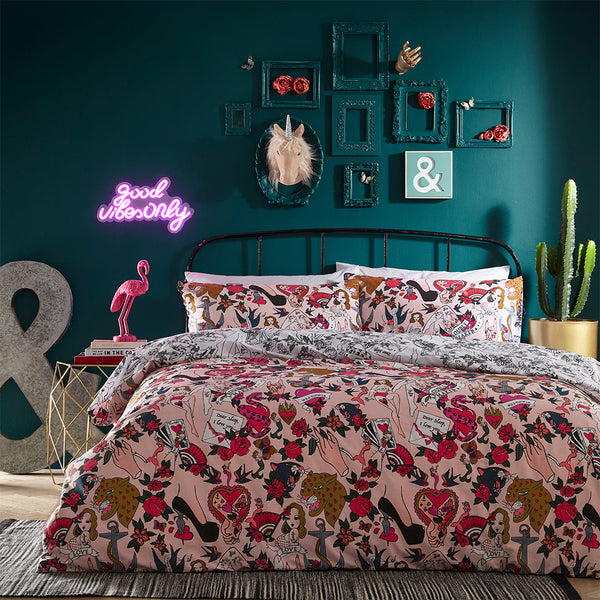 Inked Super King Duvet Set Blush - Riva