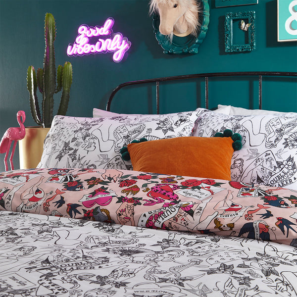 Inked Single Duvet Set Blush - Riva