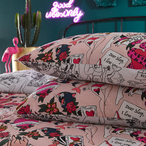 Inked Super King Duvet Set Blush - Riva