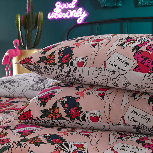 Inked Single Duvet Set Blush - Riva