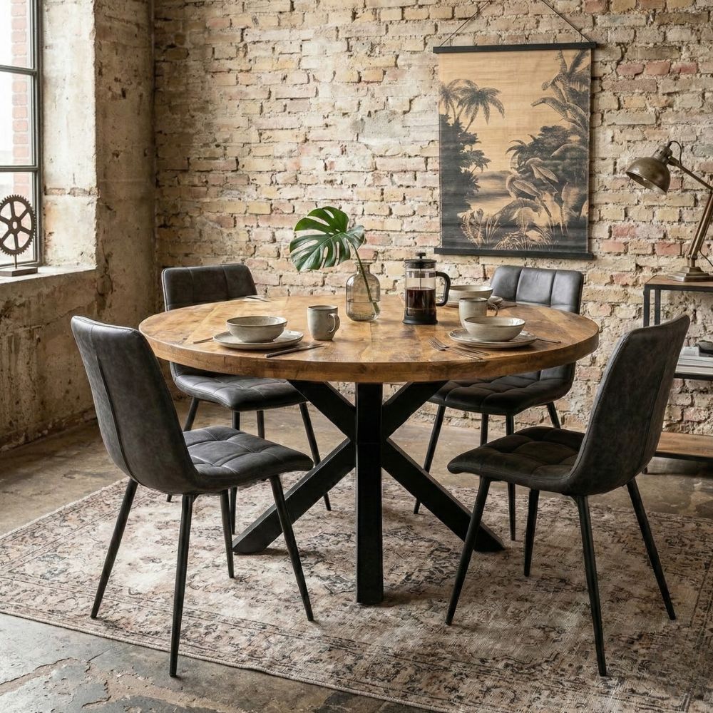 Industrial Round X Leg Dining Table 130*130 Cm