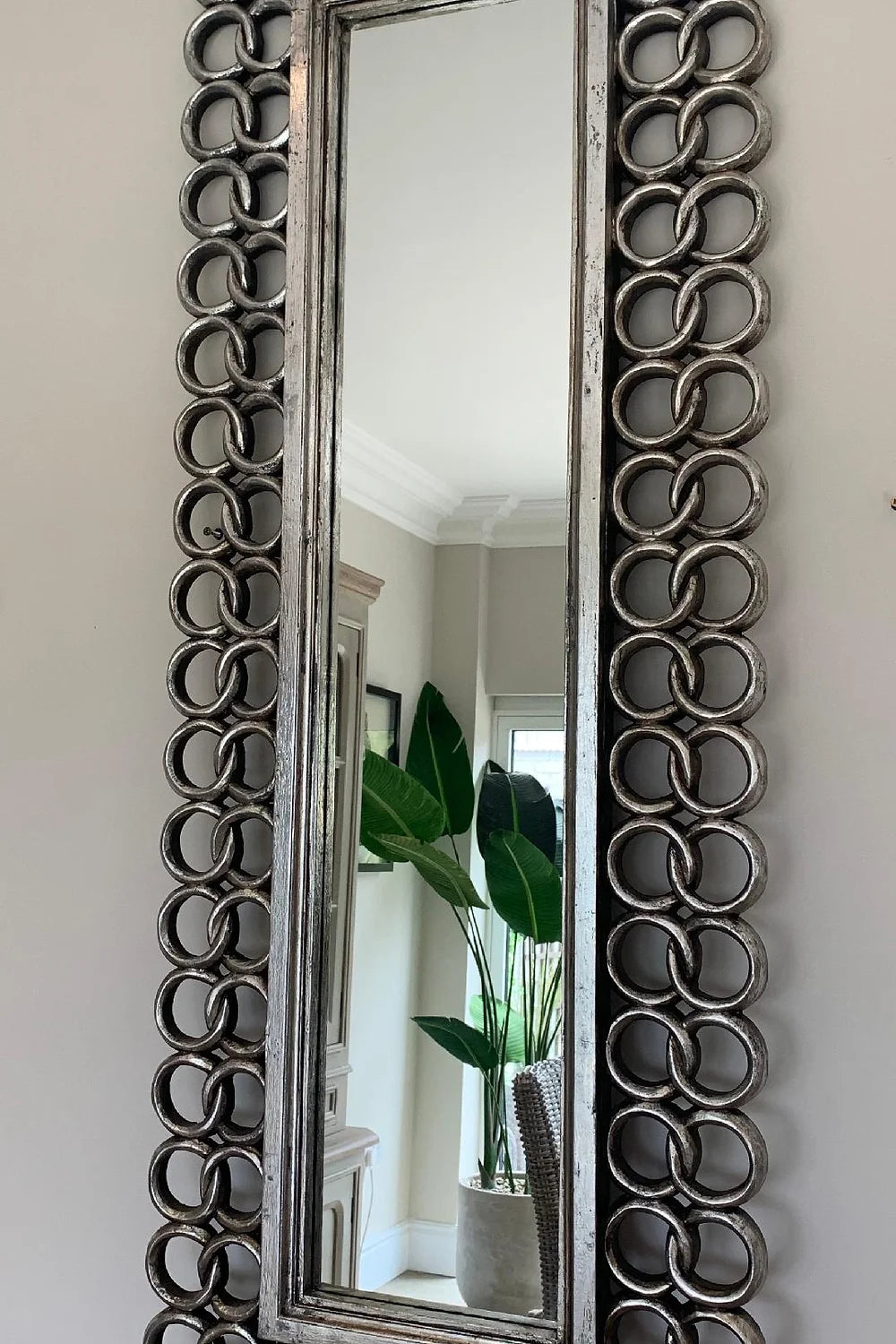 Long Chain Hand Carved Mirror Silver