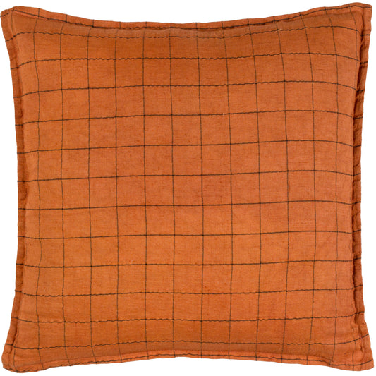 LINEN GRID CHECK 50X50 FEATHER FILLED CUSHION BRICK