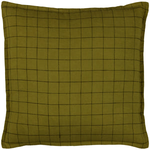 Linen Grid Check 50x50 Feather Filled Cushion Olive