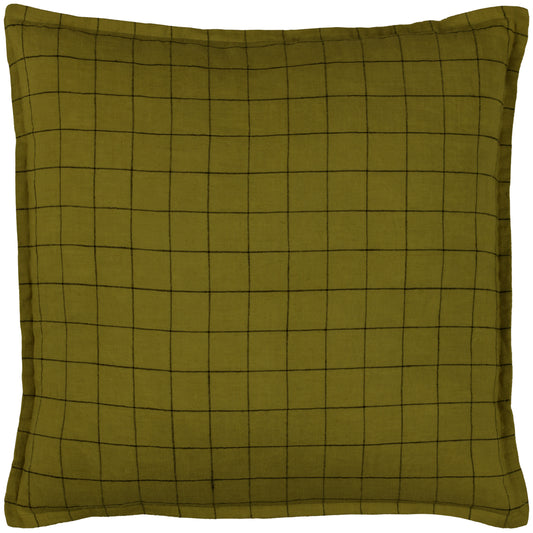LINEN GRID CHECK 50X50 FEATHER FILLED CUSHION OLIVE