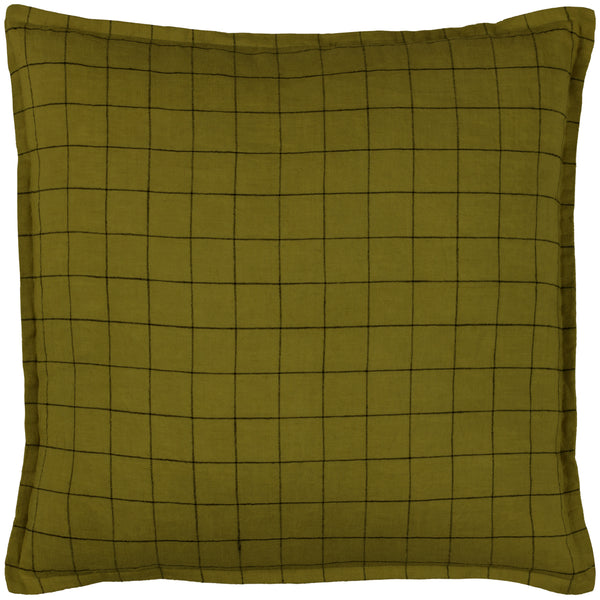 Linen Grid Check 50x50 Feather Filled Cushion Olive