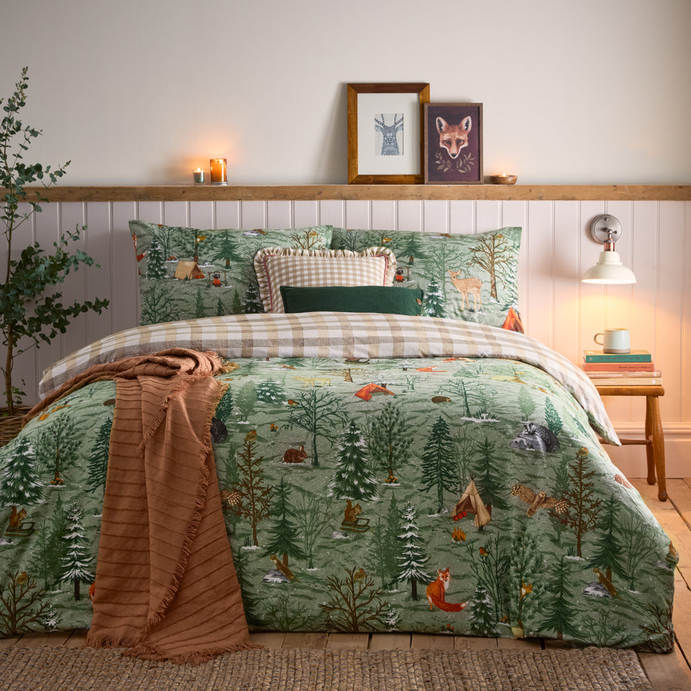 Lodge Wood Sigle Duvet Set Oak Green