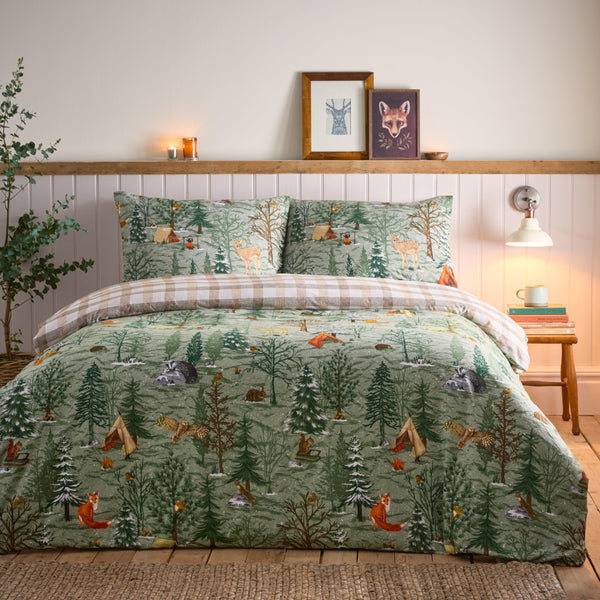 Lodge Wood Sigle Duvet Set Oakmoss Green - Riva
