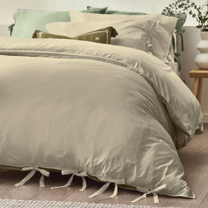 Mallow Bow Tie King Size Duvet Set Linen - Riva