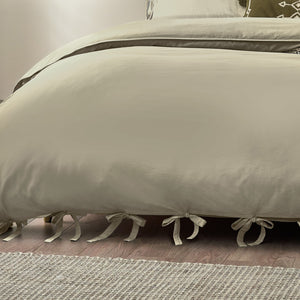 Mallow Bow Tie King Size Duvet Set Linen - Riva