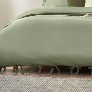 Mallow Bow Tie Super King Duvet Set Soft Sage - Riva