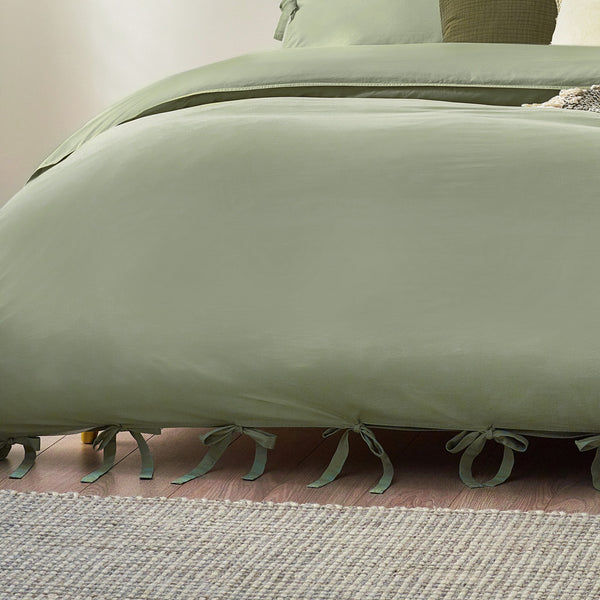 Mallow Bow Tie Super King Duvet Set Soft Sage - Riva