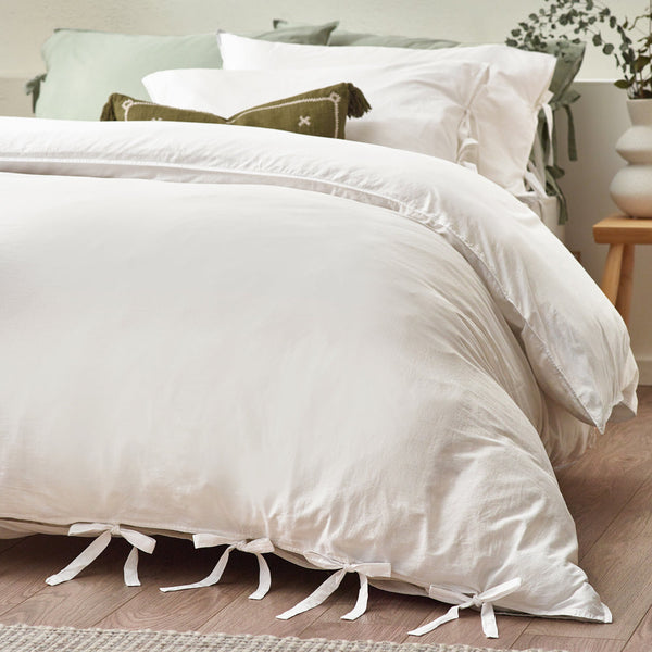 Mallow Bow Tie Single Duvet Set Warm White - Riva