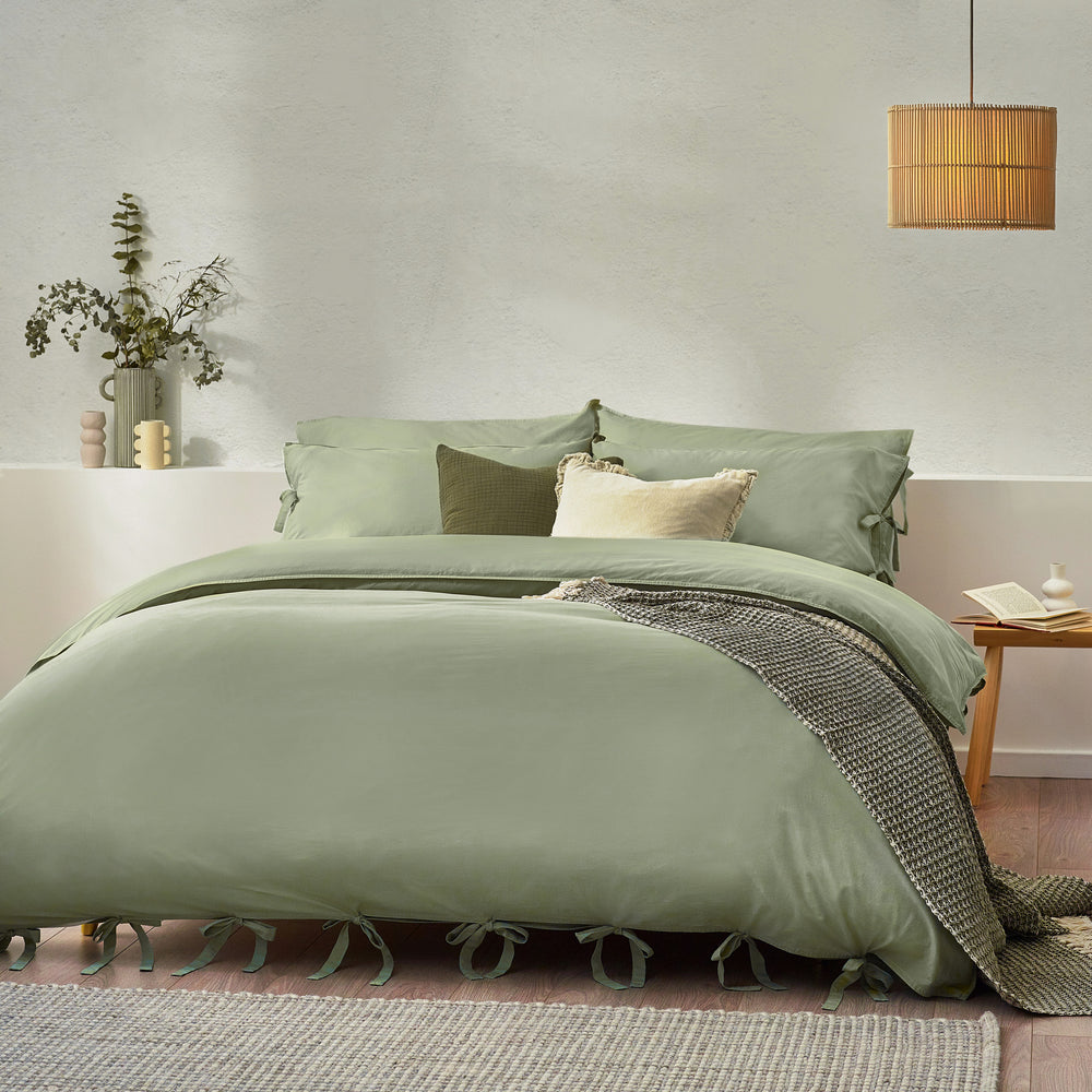 Mallow Bow Tie Double Duvet Set Soft Sage