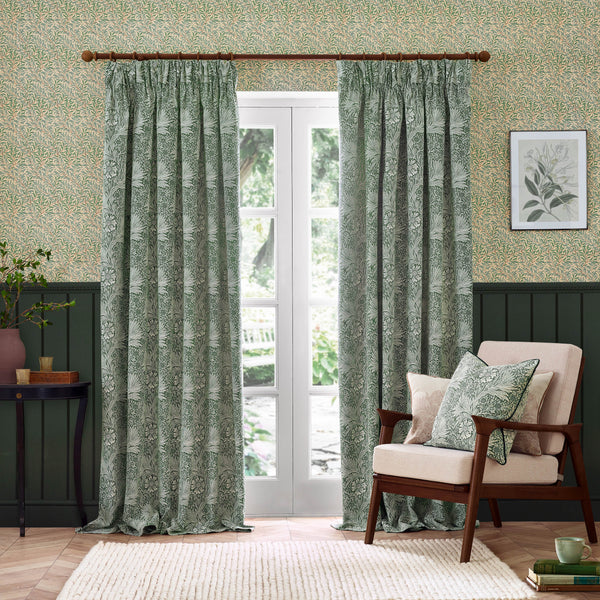 Marigold 167x137 Pencil Pleat Curtains Leaf Green - view 3