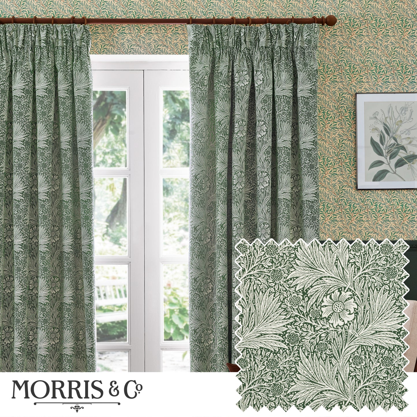 MARIGOLD 167X182 PENCIL PLEAT CURTAINS LEAF GREEN