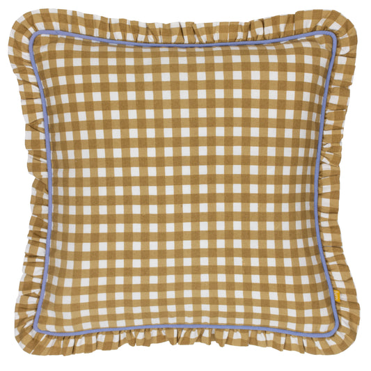 MAUDE GINGHAM 45X45 FEATHER FILLED CUSHION GOLD