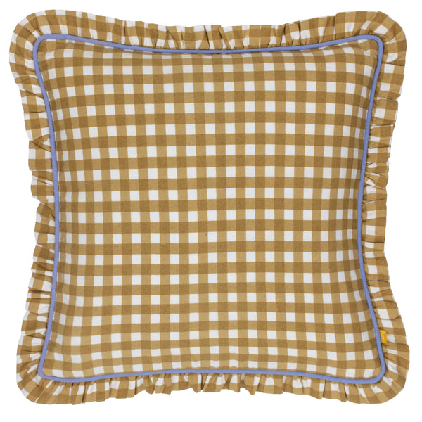 Maude Gingham 45x45 Feather Filled Cushion Gold