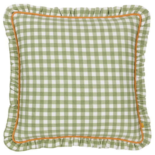 MAUDE GINGHAM 45X45 FEATHER FILLED CUSHION SAGE