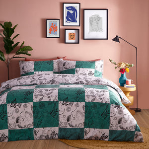 Mythos Checkerboard Single Duvet Set Green/Natural - Riva