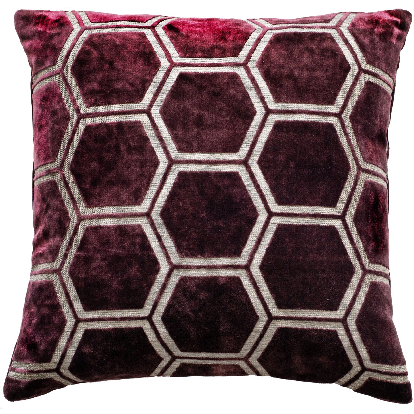 LARGE HEXAGON CUT VELVET AUBERGINE 56 X 56