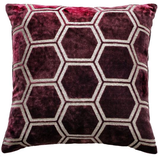 LARGE HEXAGON CUT VELVET AUBERGINE 56 X 56