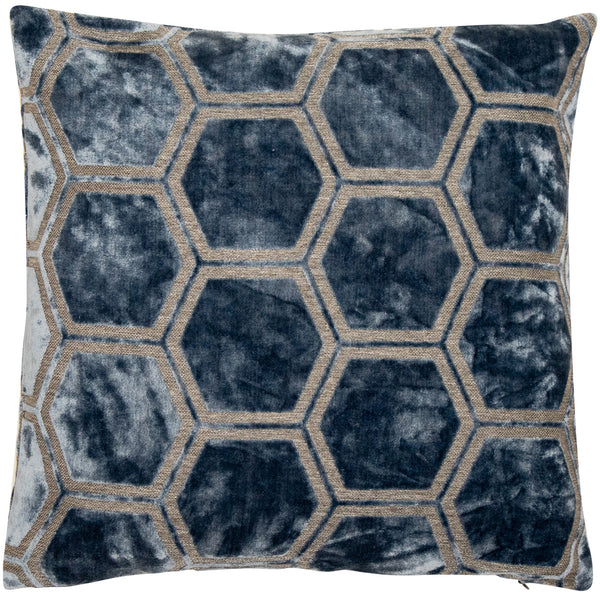 Large Hexagon Cut Velvet Blue 56x56