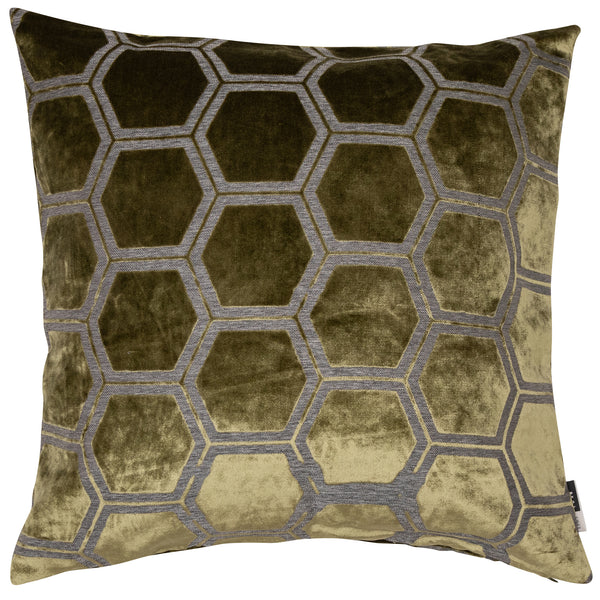 Large Hexagon Cut Velvet Olive Green 56x56